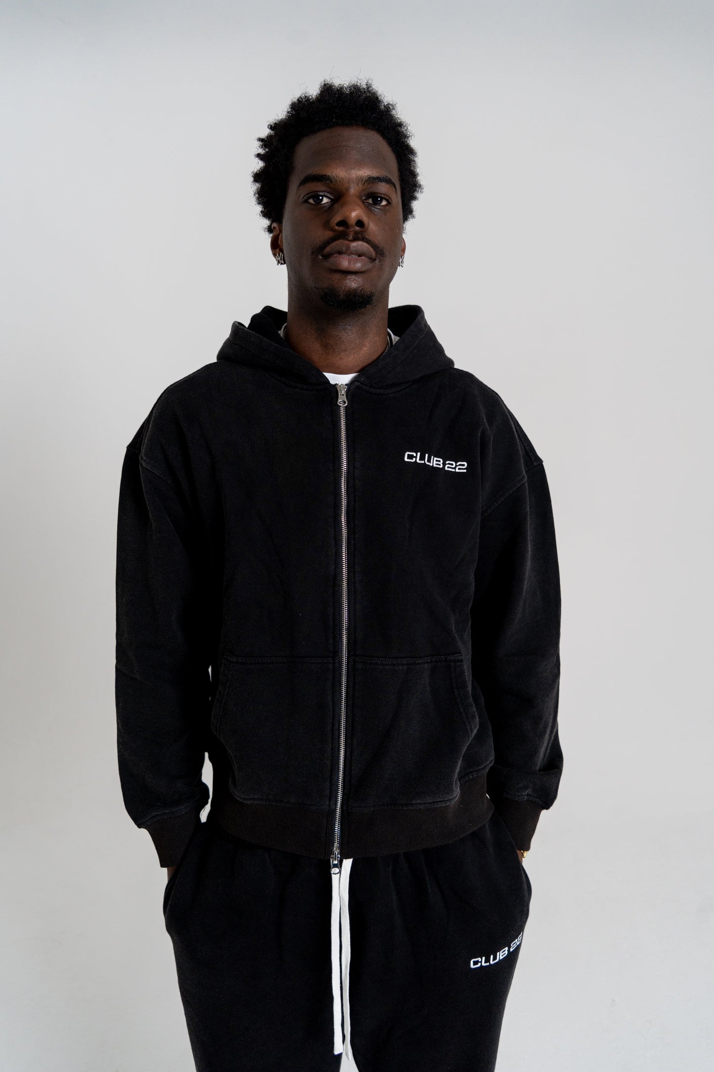 CLUB 22 WASHED ZIP HOODIE - VINTAGE BLACK
