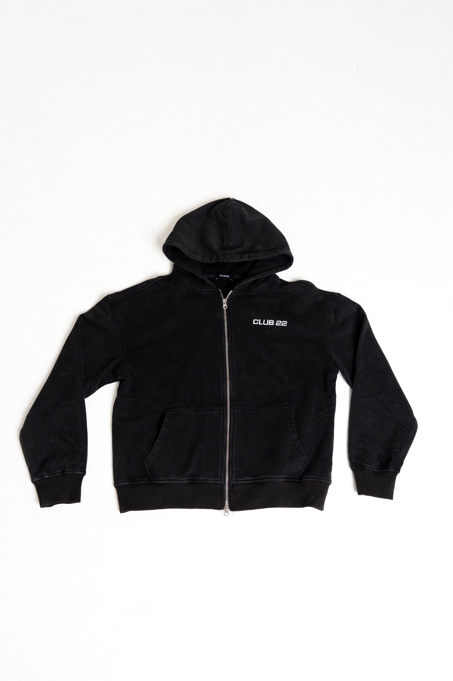 CLUB 22 WASHED ZIP HOODIE - VINTAGE BLACK