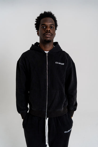 CLUB 22 WASHED ZIP HOODIE - VINTAGE BLACK
