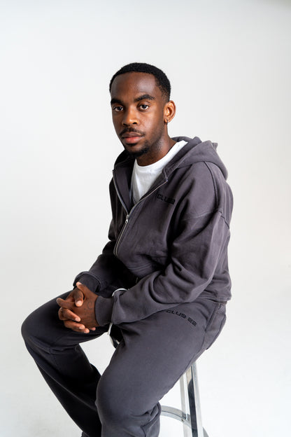 CLUB 22 WASHED ZIP HOODIE - VINTAGE GREY