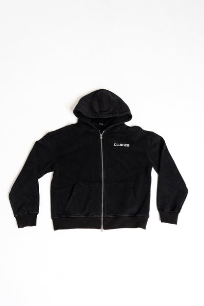 CLUB 22 WASHED ZIP HOODIE - VINTAGE BLACK